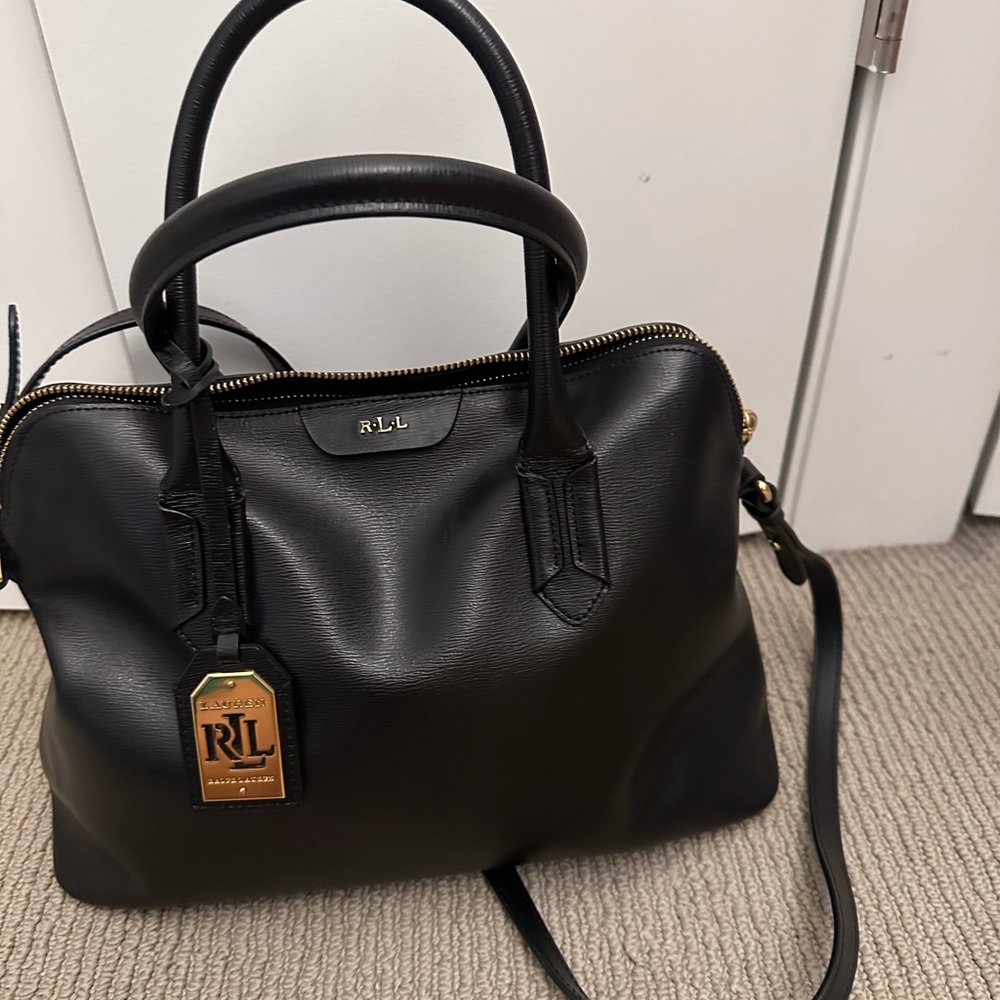 Lauren Ralph Lauren Black Leather Satchel Top Handle Crossbody Bag